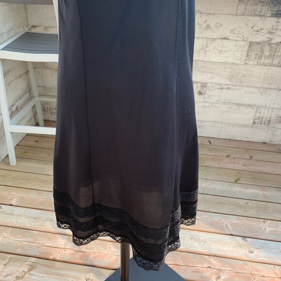 Vintage Pink Lady Slip Dress Nightgown 36 Black Satin Lace Trim Midi Lingerie - Picture 3 of 14